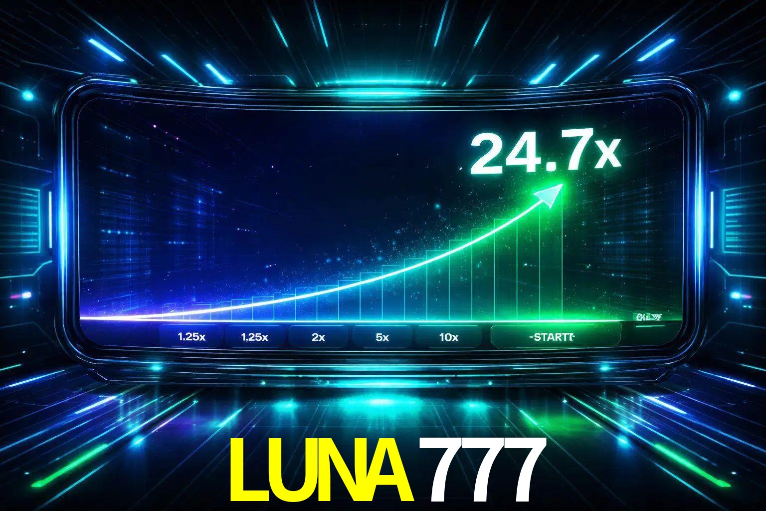 Una pantalla moderna de juego estilo crash con multiplicadores ascendentes, visuales de neón y una interfaz intensa enfocada en la acción.